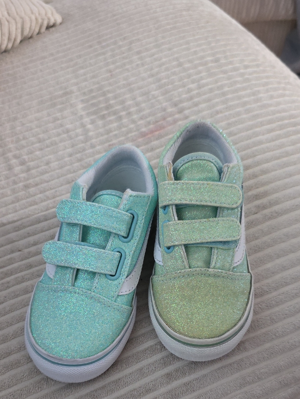 Vans Kids Glitter Velcro Sneakers in Mint and Seafoam